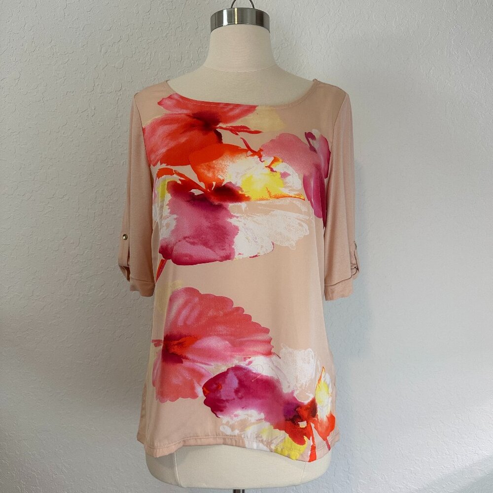 The Limited M Mixed Media Floral Elbow Sleeve Blouse Shirt